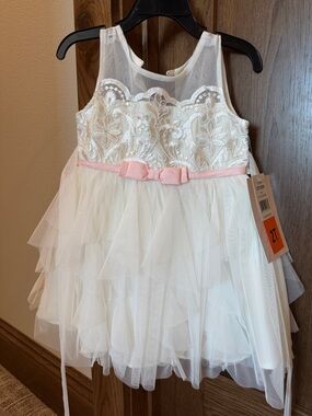 Jona Michelle Ivory Tulle Dress with Pink Bow